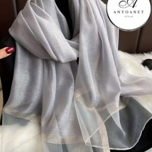 Луксозен дамски шал сив